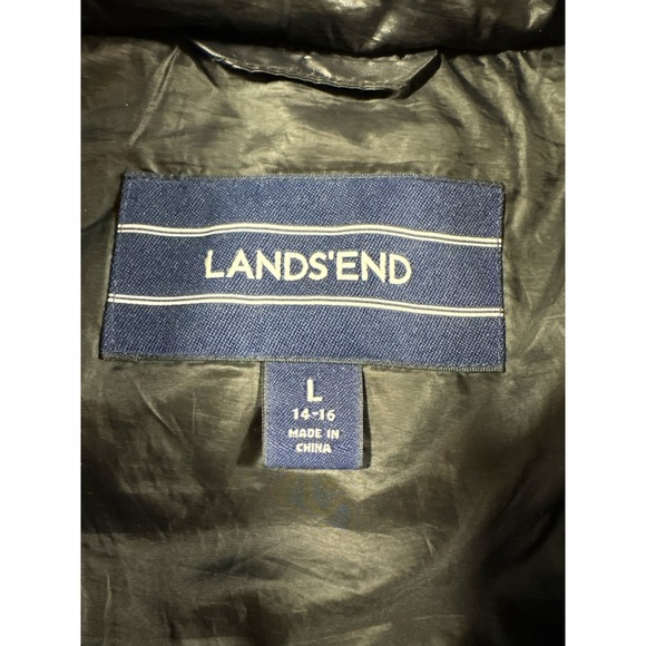 Lands End Black Puffer Vest Women's L Lightweight Full Zip Stand Collar Silver - Picture 5 of 7
